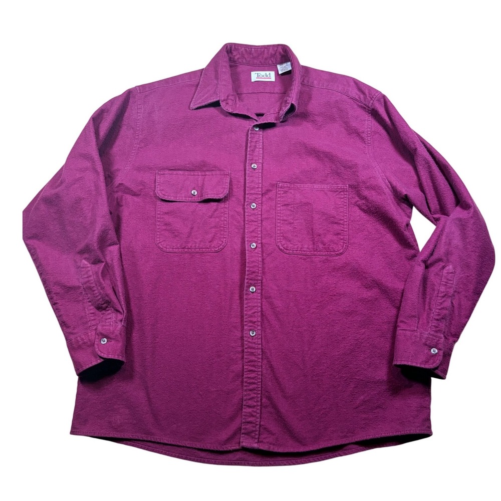 Vintage Todd Magenta Flannel Shirt Mens XL Long Sleeve Cotton Workwear 80s 90s